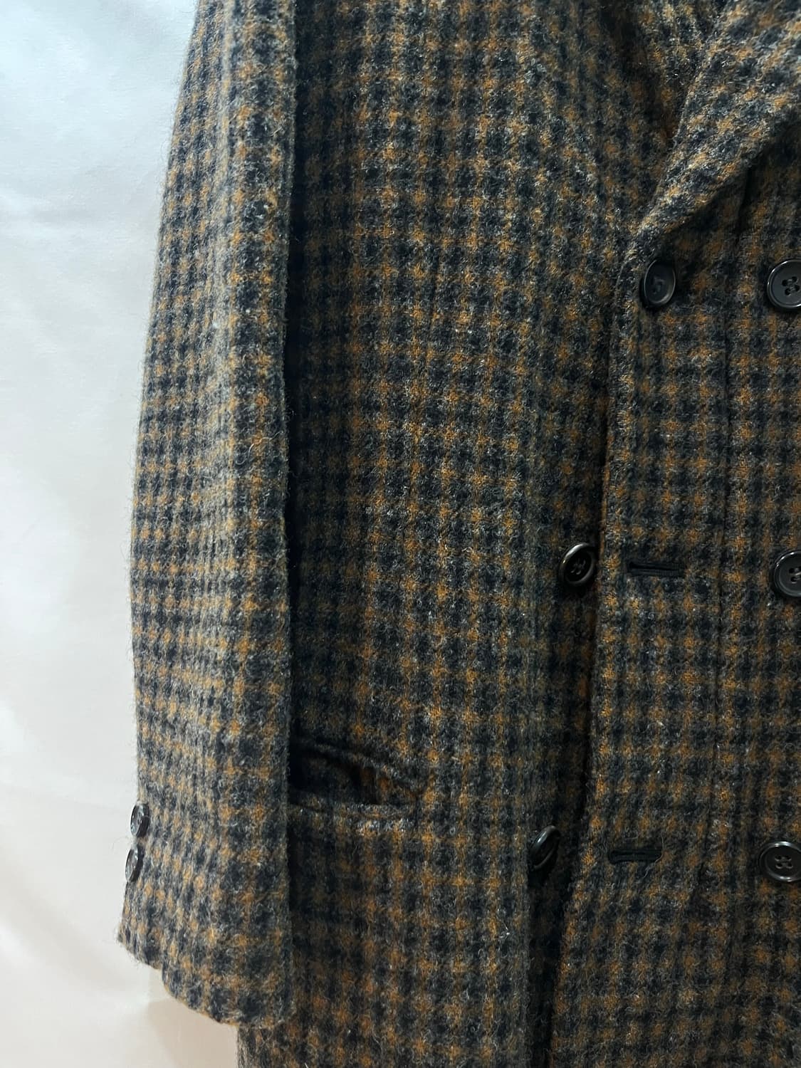 꼼데가르송 빈티지 울 브라운 체크 패턴 더블 자켓 S 상품이미지3