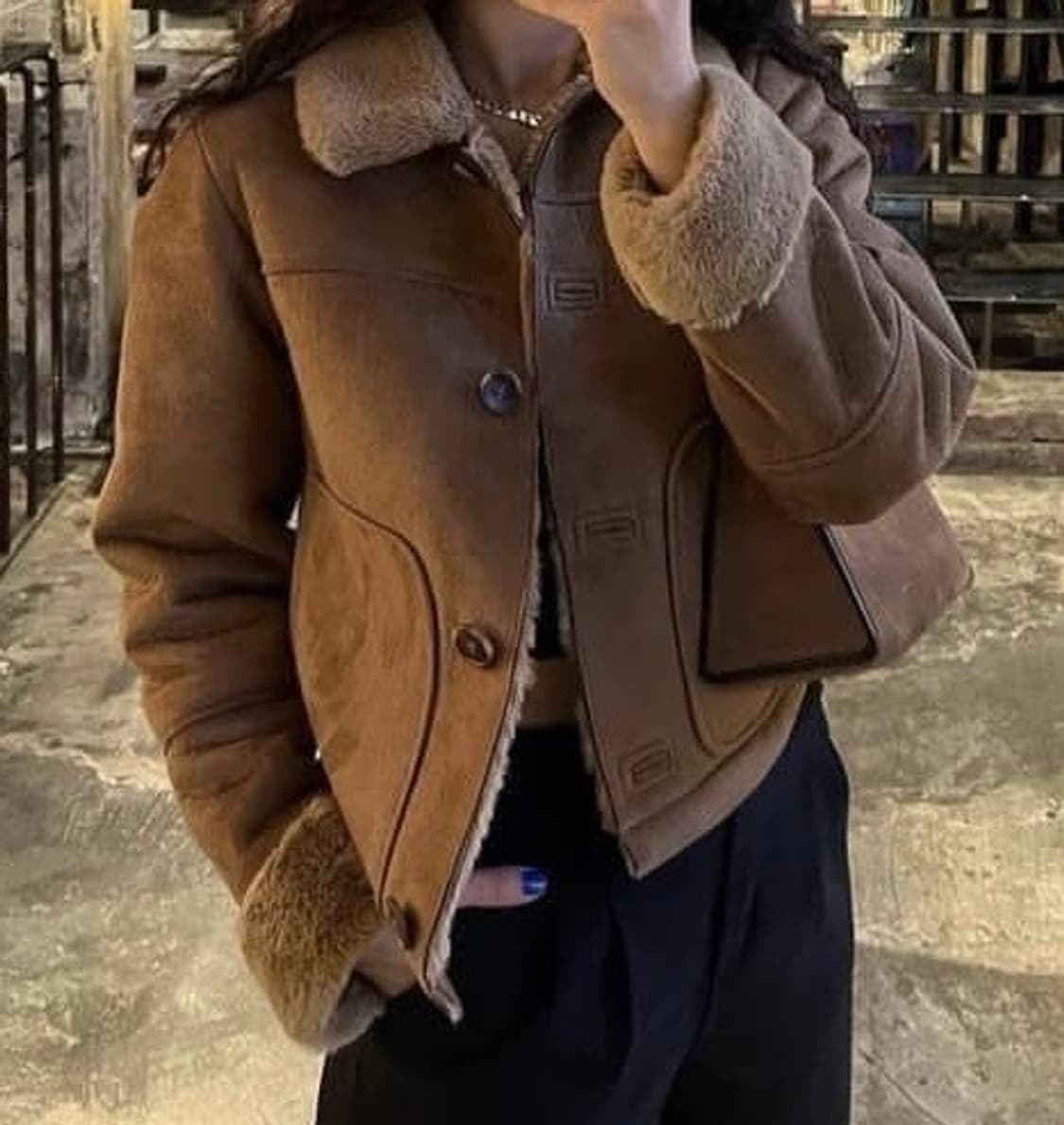 자라 페이크 스웨이드 더블 페이스드 크롭 점퍼 (M) 상품이미지2