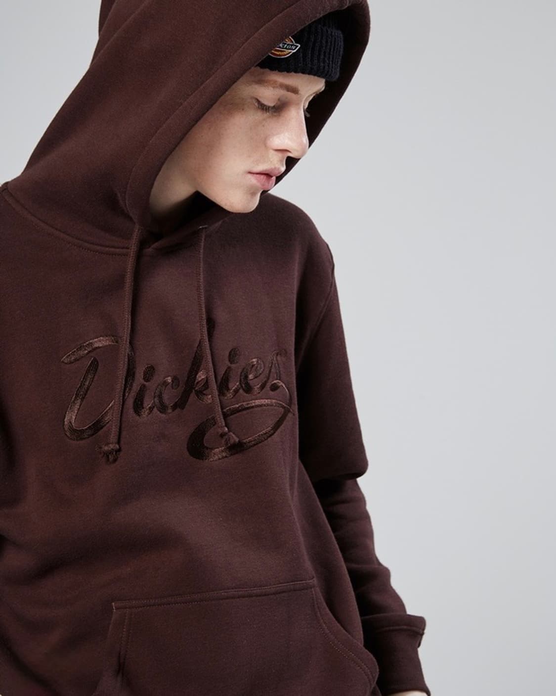 디키즈 브라운 갈색 기모 안감 후드 후디 스웻 셔츠 L 100 로고 자수 상품이미지2
