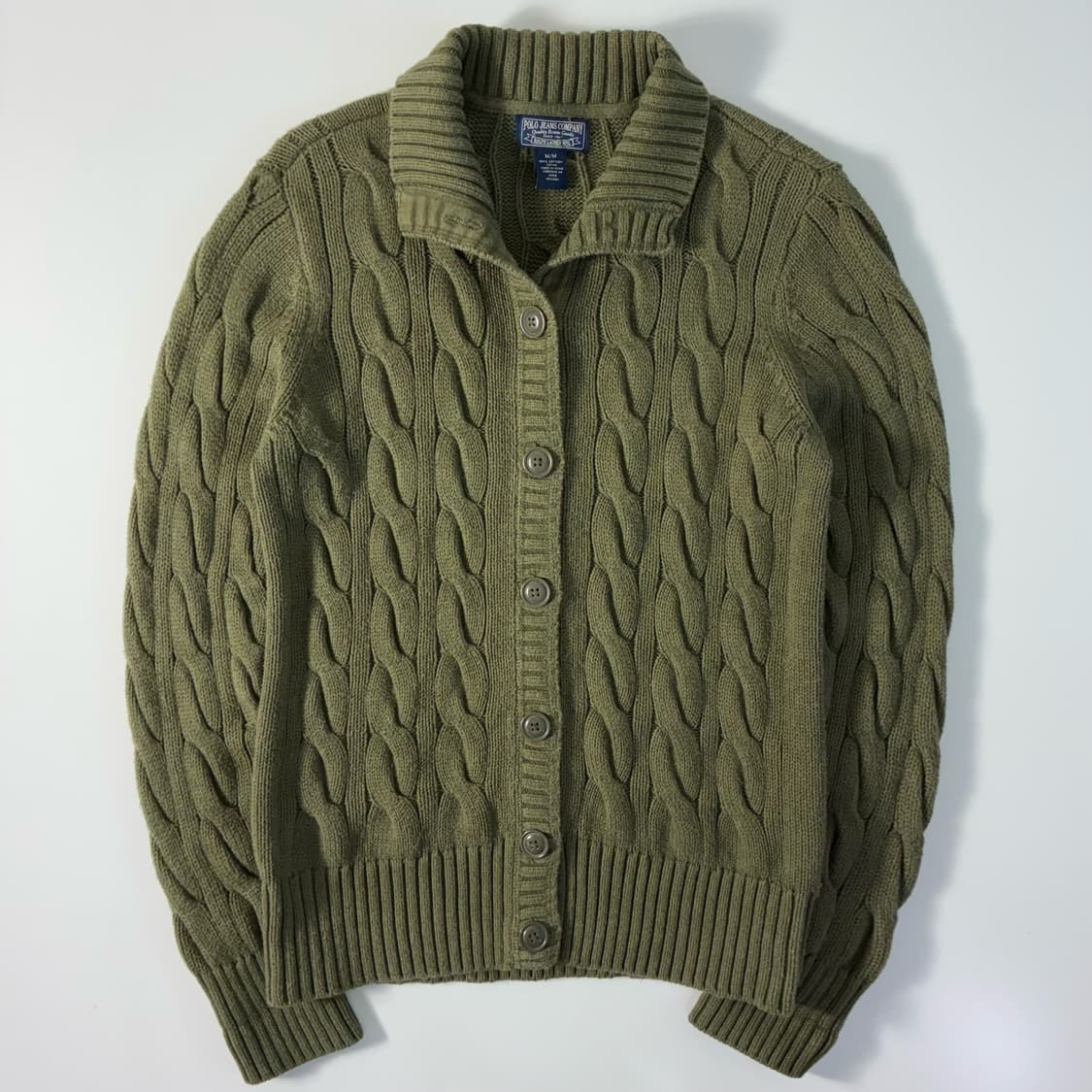 Polo  폴로 진스 컴퍼니 코튼 카키그린 꽈배기 니트가디건 상품이미지1