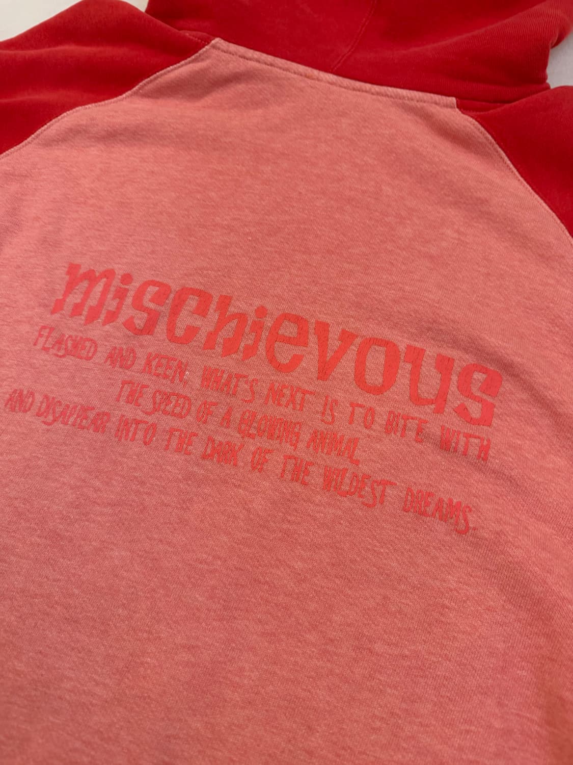 mischievous 빈티지 프린팅 후드티 레드 상품이미지5