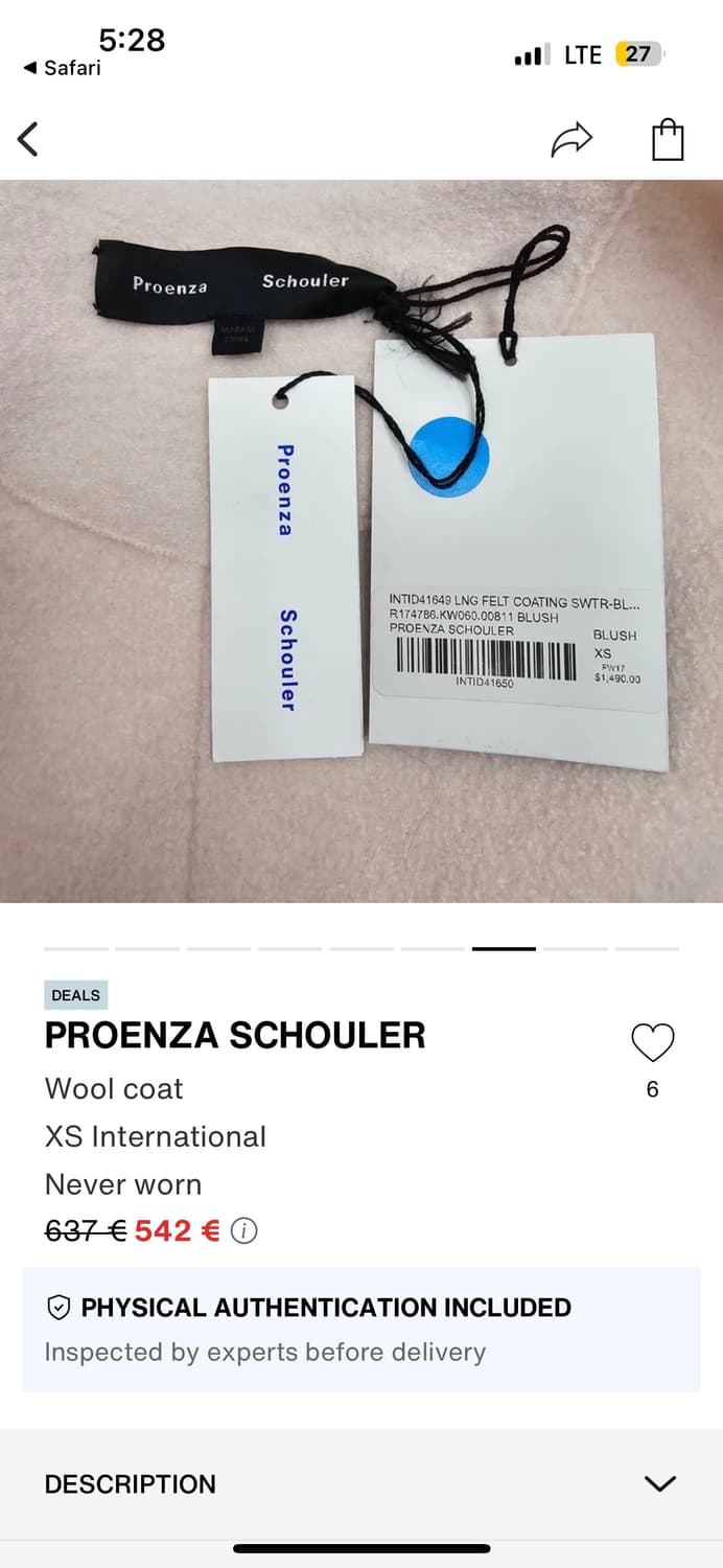 프로엔자슐러 Proenza Schouler 베이비 핑크 부클 코트 s   상품이미지8
