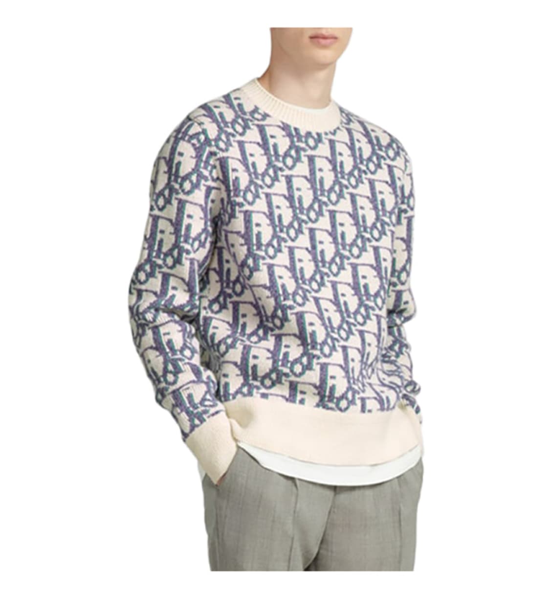 [L] 디올 오블리크 스웨터 화이트 모브 씨 그린 울 자카드 상품이미지4