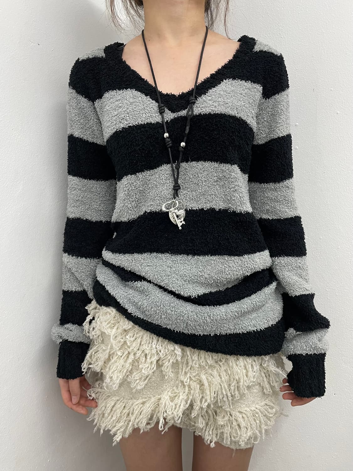 헤어리 퍼 프릴 니트 스커트 상품이미지6