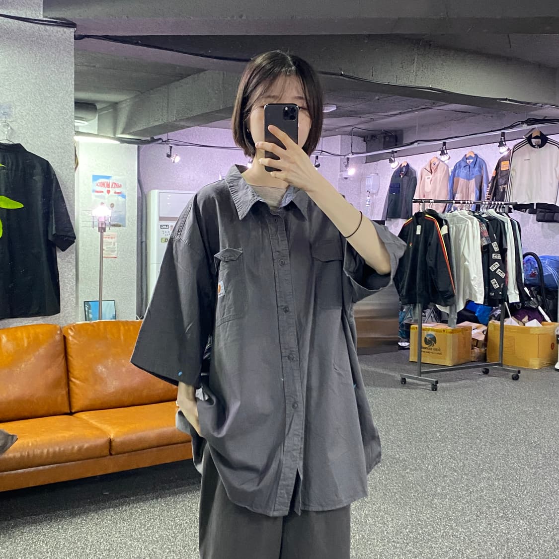 칼하트 투포켓 그레이 반팔 셔츠 B4420 상품이미지1