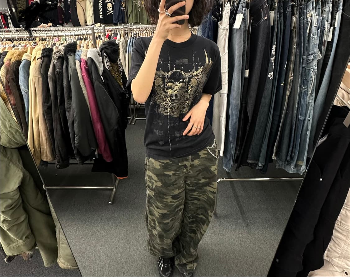 L)Carbon 빈티지 Y2K 스컬 프린팅 반팔 상품이미지2