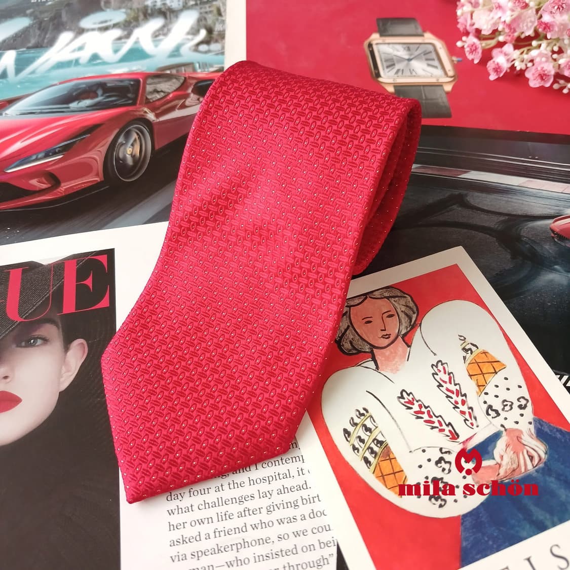 밀라숀 실크 레드 텍스처 넥타이 8.2cm A+등급 A19357
 상품이미지2