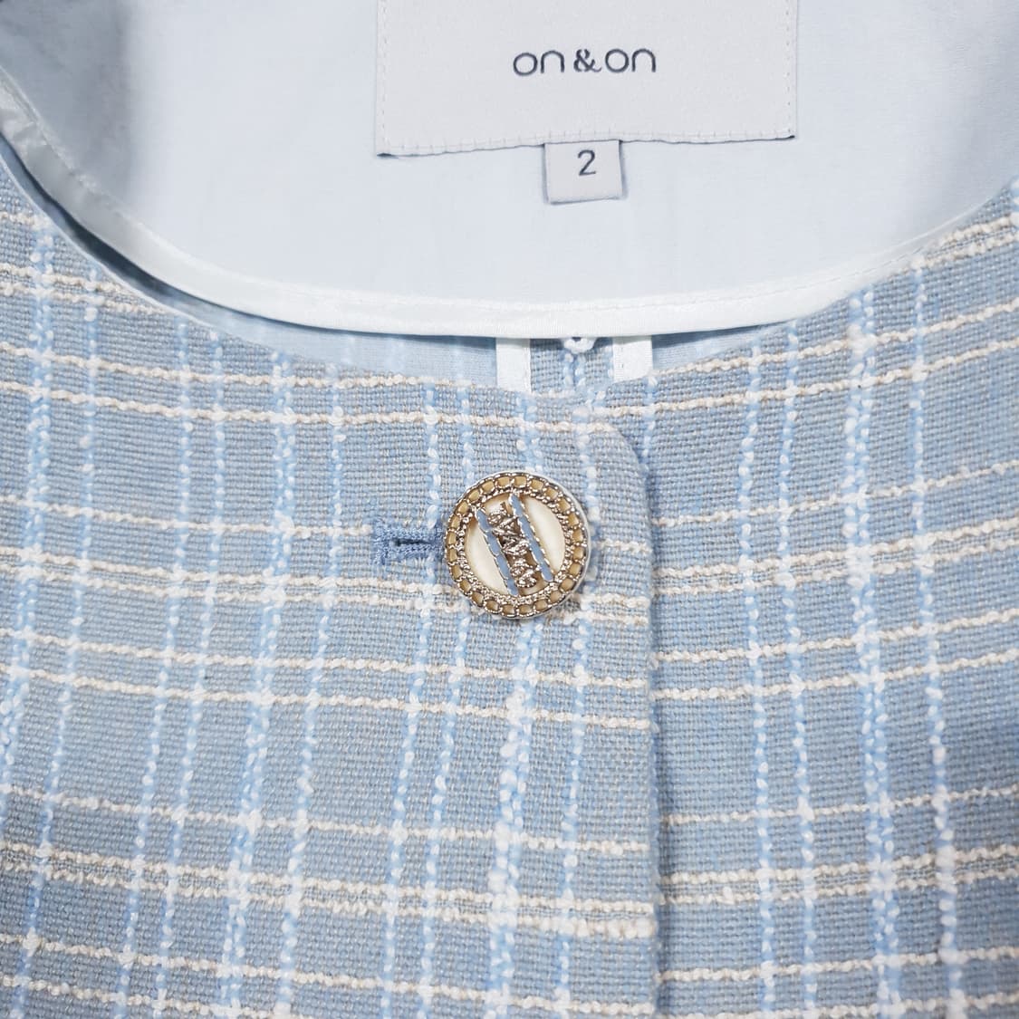 여성 S) 온앤온 신형 21ss 반팔 트위드 크롭 자켓 스카이블루 66 상품이미지6