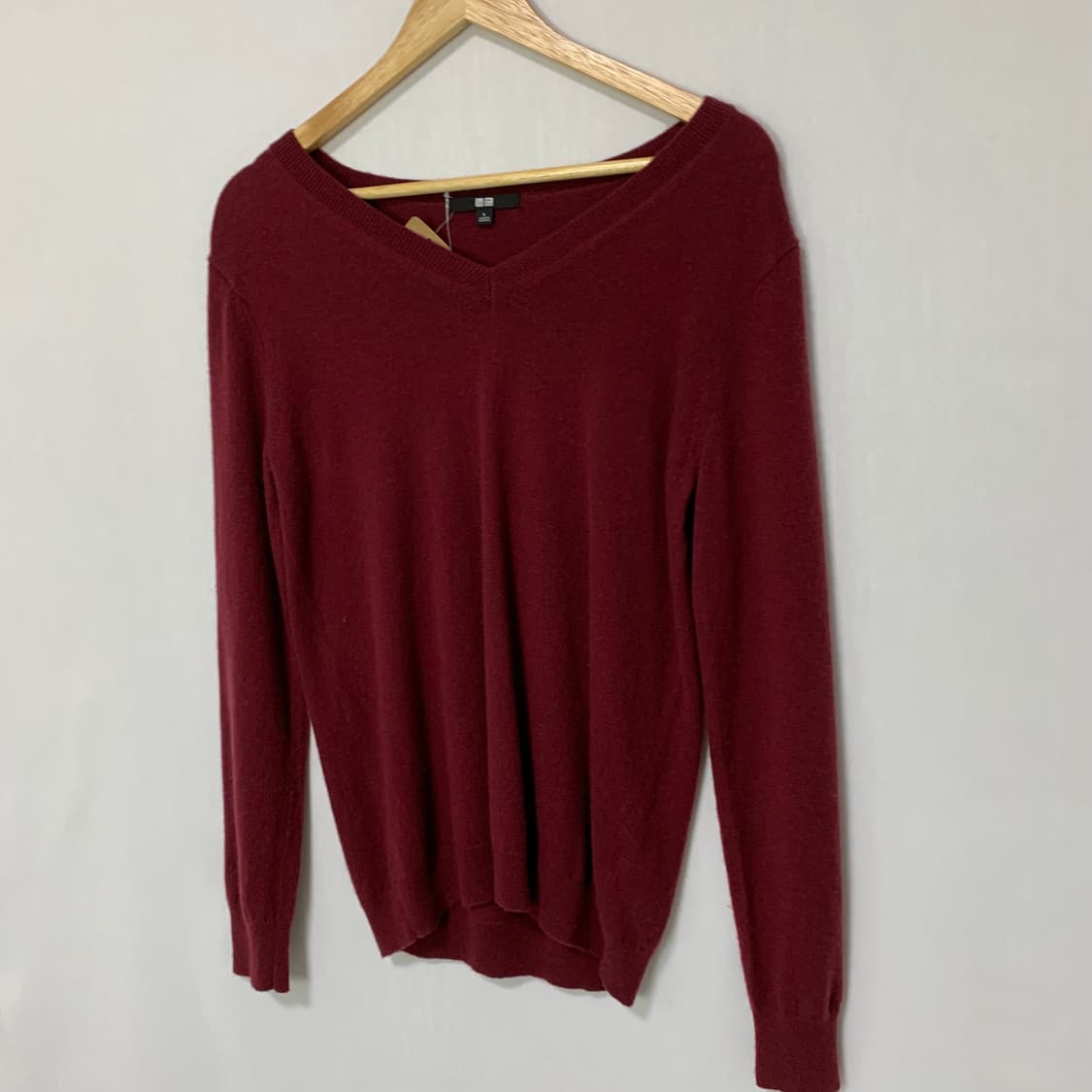 유니클로 브이넥 캐시미어 100% 빈티지 니트 레드 버건디 L 상품이미지2