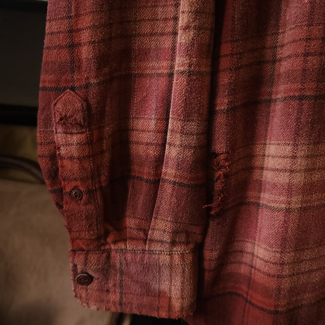 90s 빈티지 체크셔츠 헤비 플란넬 워크셔츠 썬페이딩 오렌지 xl 상품이미지8