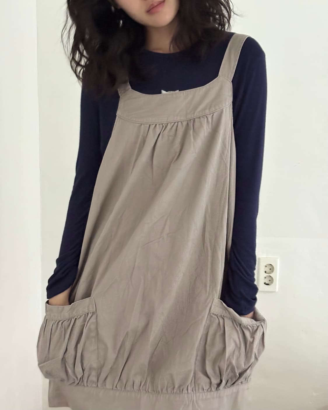 코코아 베이지 멜빵 원피스 상품이미지2