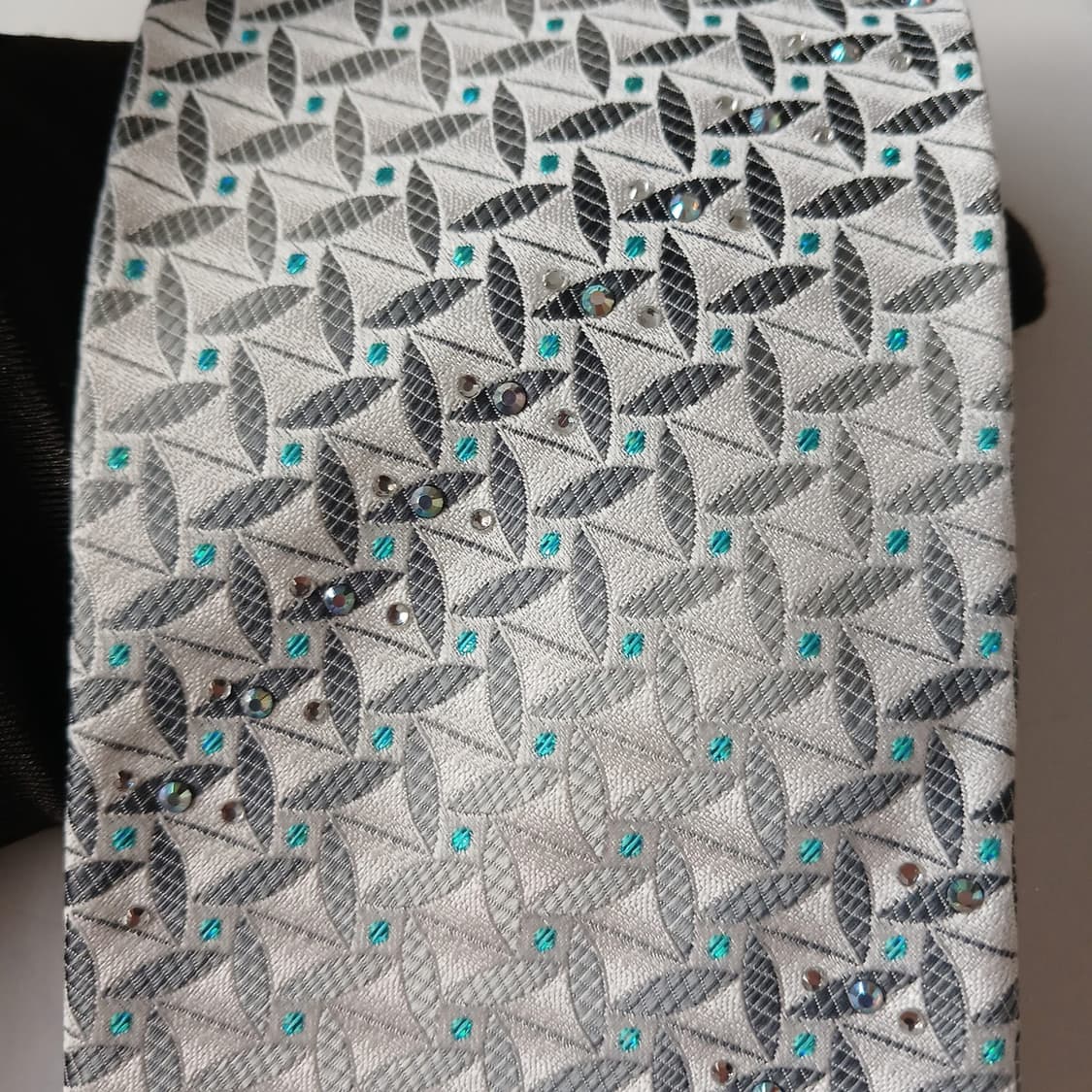 아쿠아스큐텀 실크 실버 패턴 넥타이 9.1cm 새상품 A19347
 상품이미지7