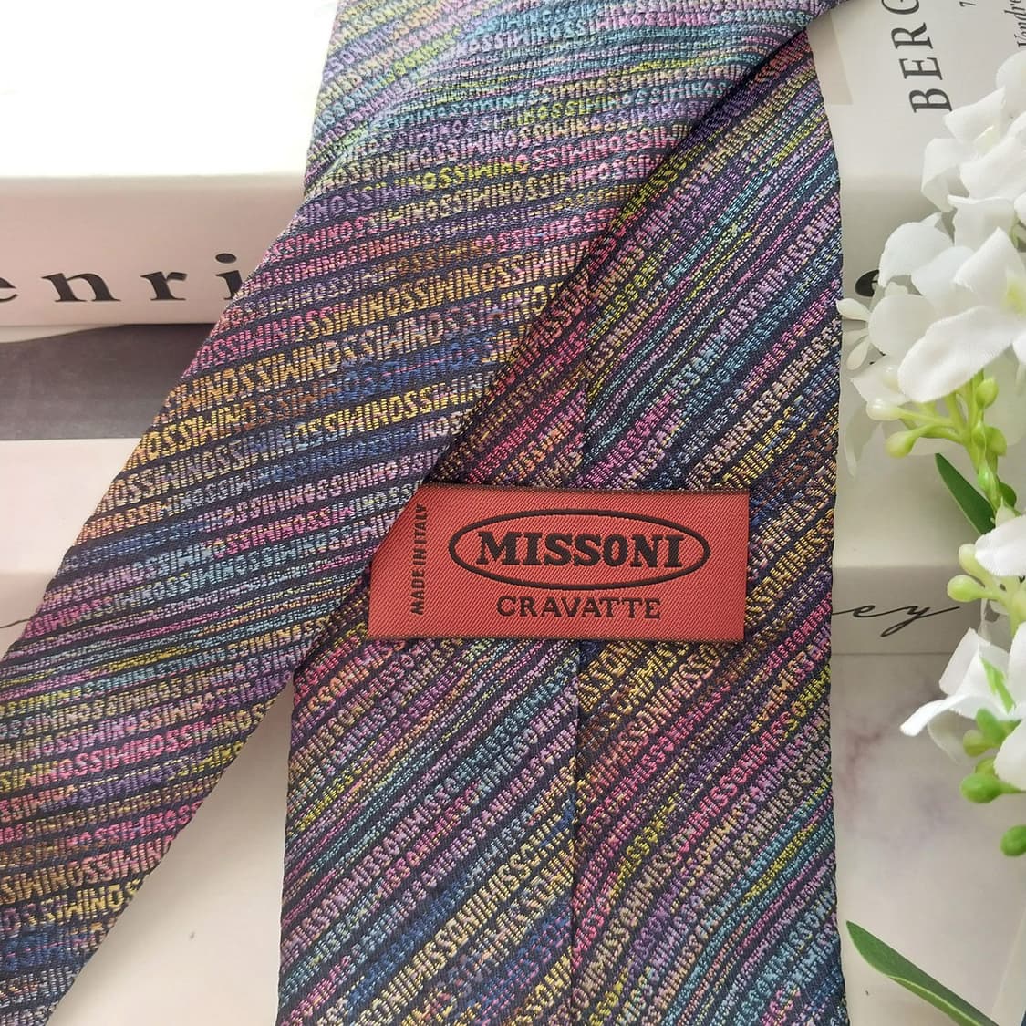 미쏘니 실크 멀티컬러 이니셜 자카드 넥타이 9.6cm A+등급 K1646 상품이미지6