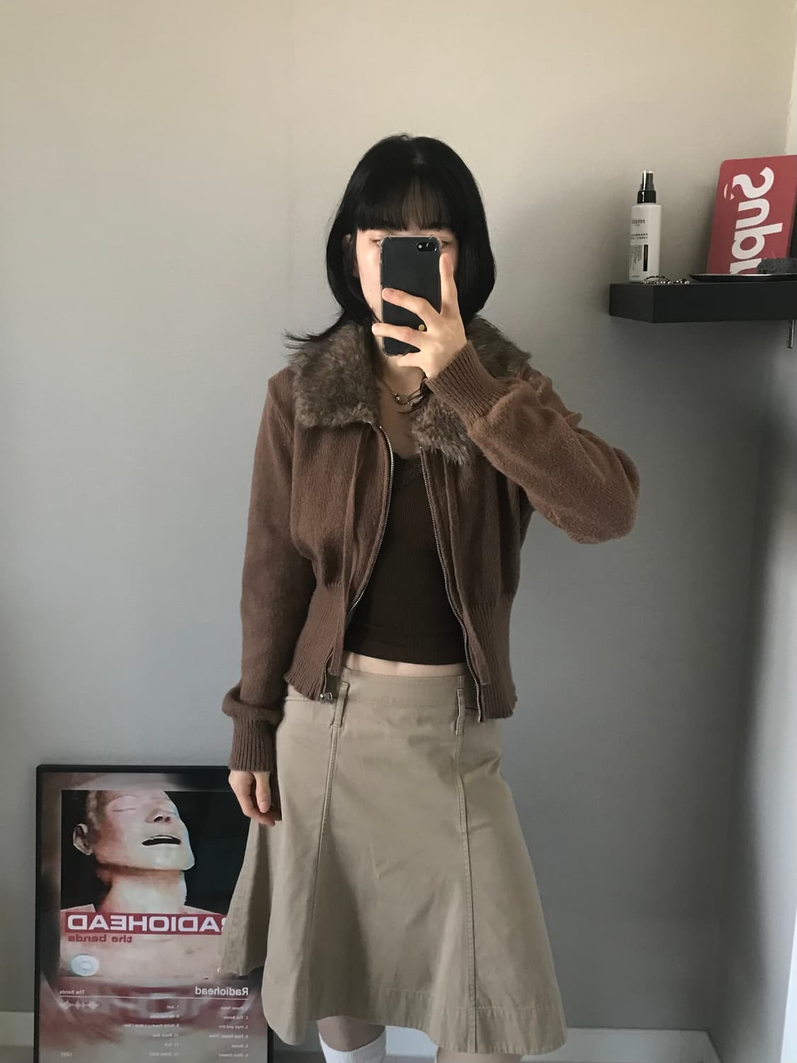 빈티지 니트 집업 브라운 울프죠 상품이미지3