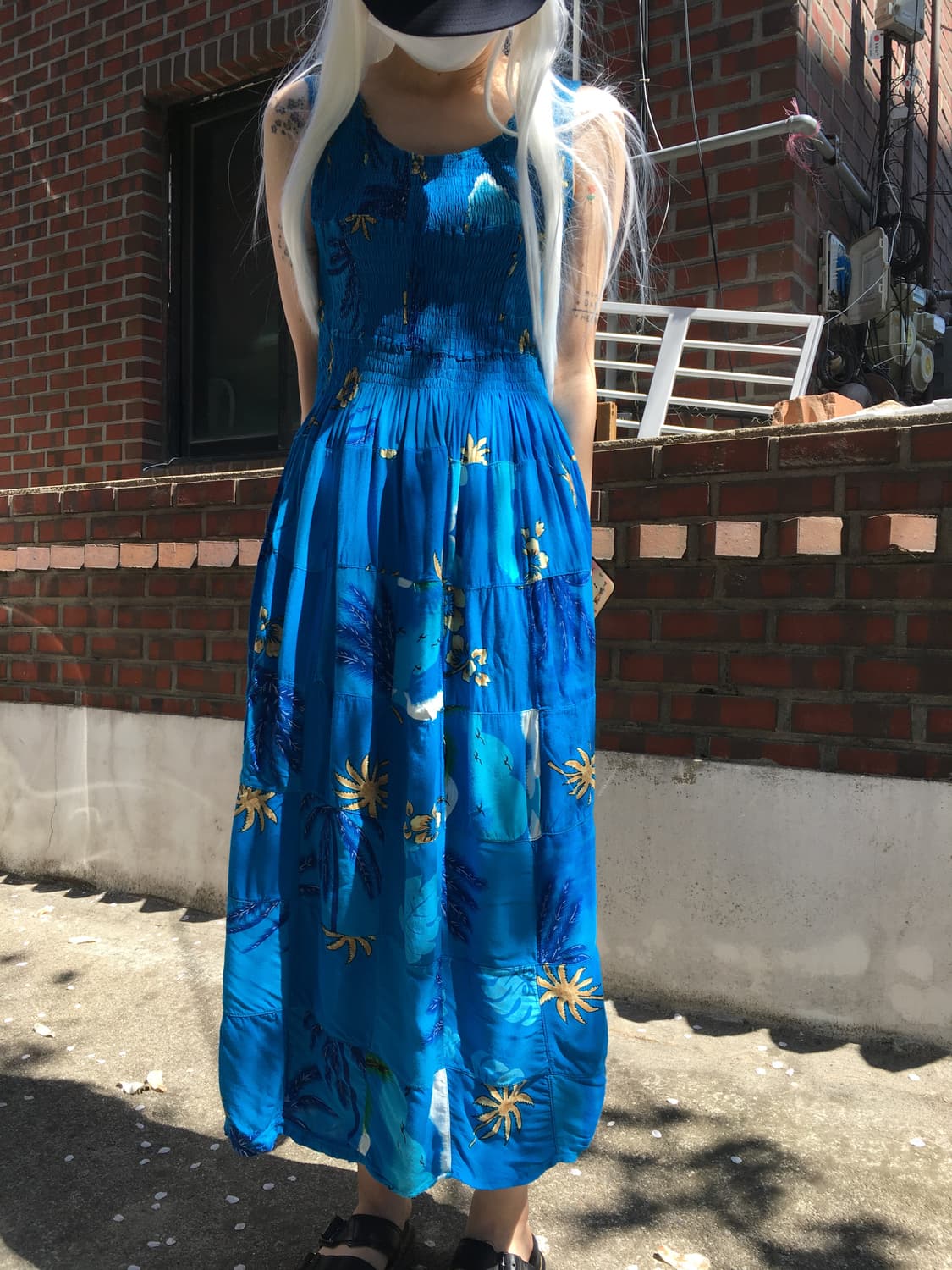 딥 블루 웨이브 롱 원피스 상품이미지1