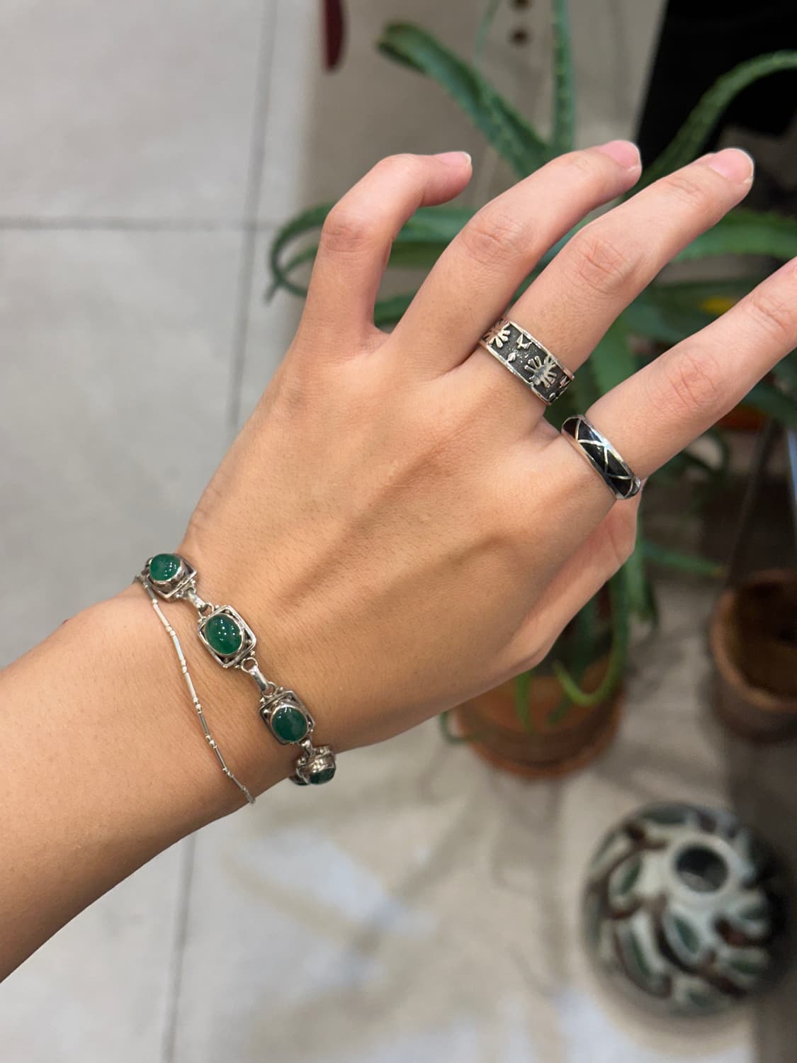Vintage Green Quartz 925Silver Bracelet 상품이미지5