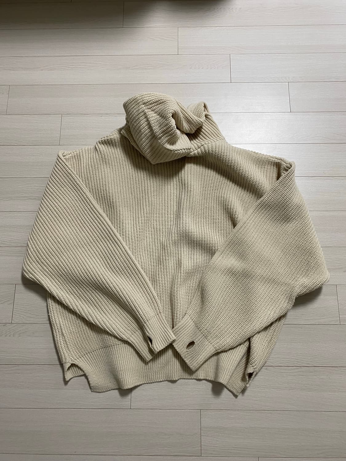 테네르 투웨이 후드 집업 니트 베이지 F 상품이미지3