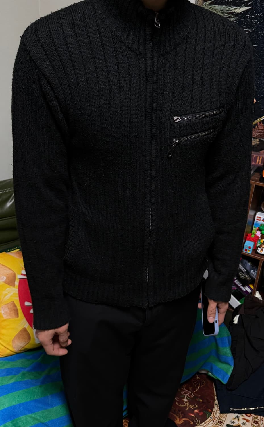 일본 빈티지 지퍼 집업 가디건 블랙 상품이미지2