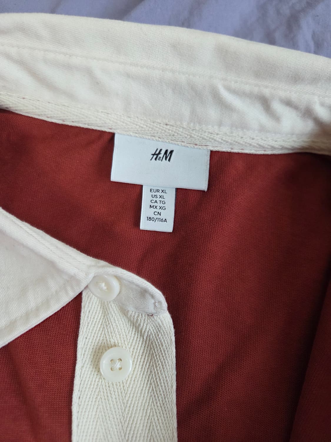 H&M 럭비 셔츠 긴팔 레드/아이보리 XL 상품이미지2