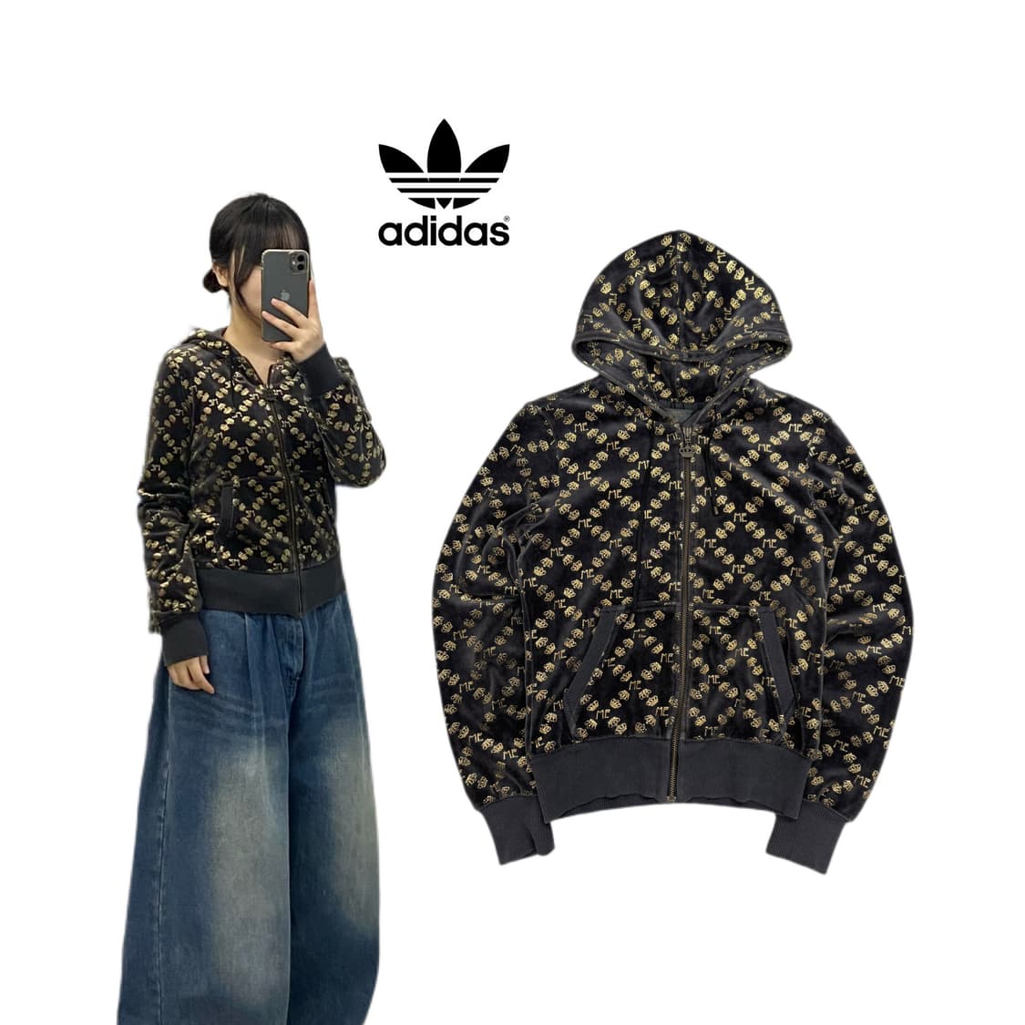 아디다스 벨벳 왕관 딱붙 후드집업 상품이미지1