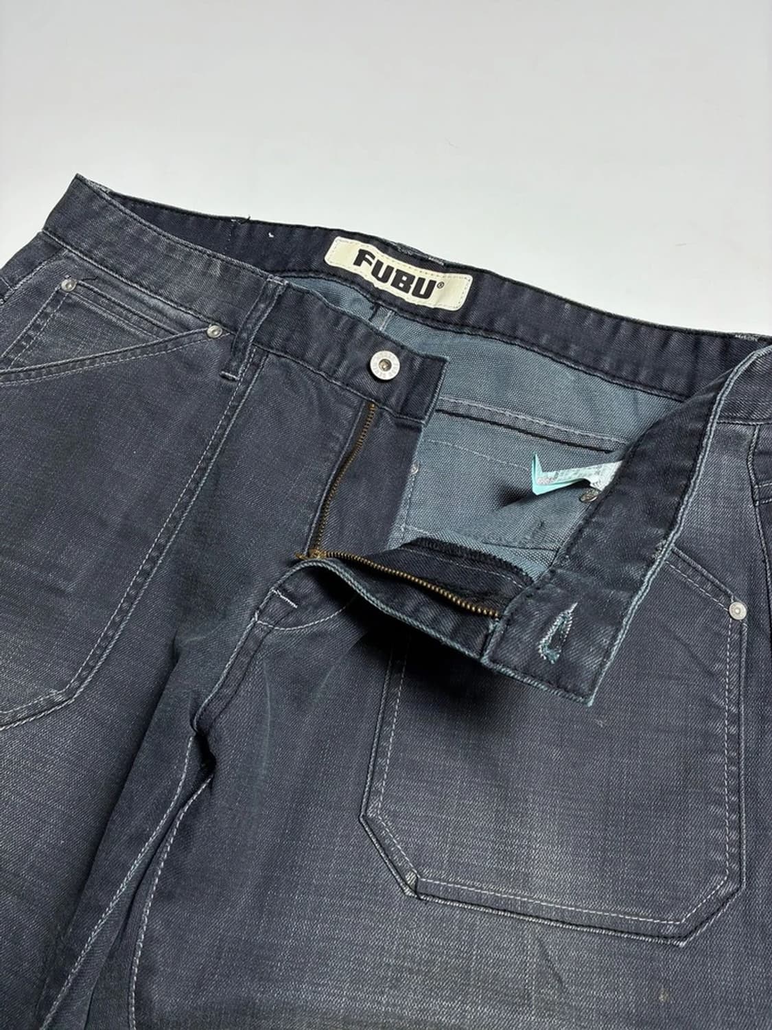 푸부 FUBU 12SS 흑청 워싱 7부 카펜터 데님 반바지 R1376 상품이미지3
