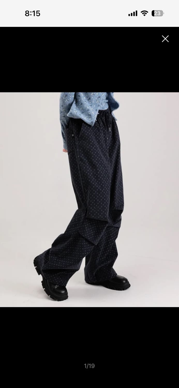 웬유무브 플로랄 코듀로이 와이드팬츠 네이비 상품이미지1