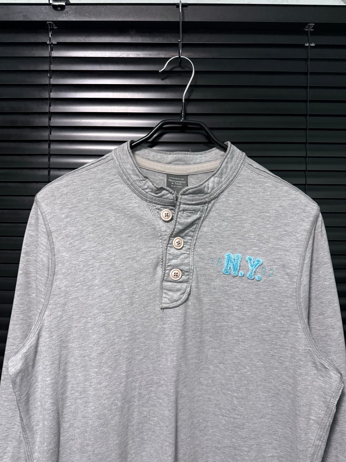 아베크롬비 긴팔 티셔츠 롱슬리브리스 회색 그레이 민트 하늘색 L 100 상품이미지2