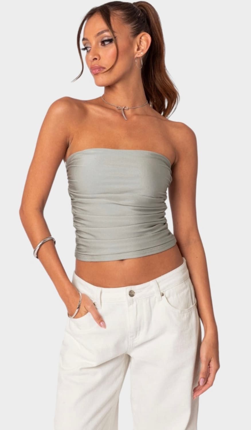 Edikted Maxeen shiny gathered tube top 상품이미지1