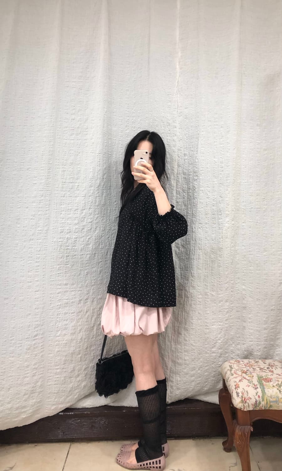 Dot black blouse 상품이미지2