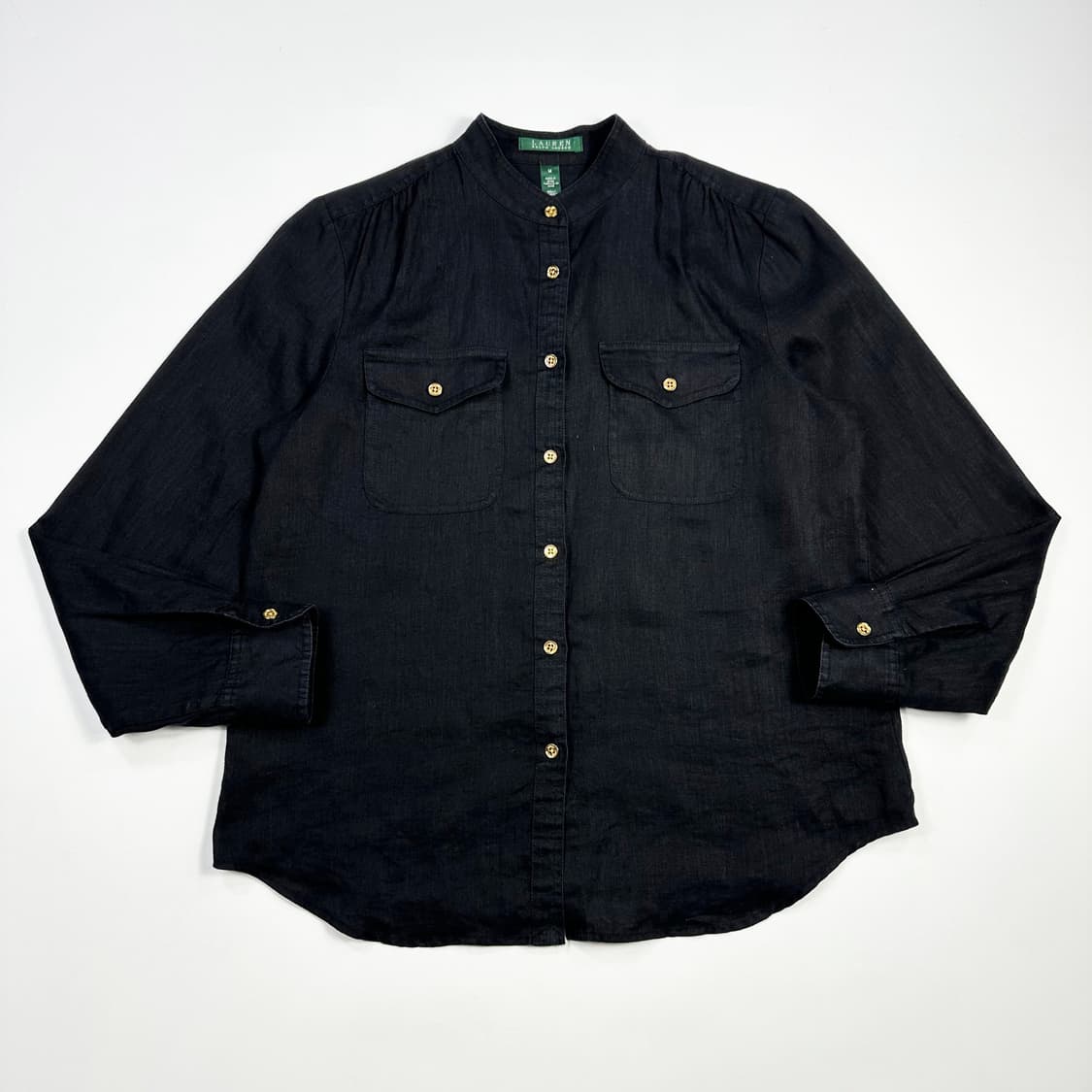 폴로 랄프로렌 클래식 헨리넥 금장 린넨셔츠 블랙 여성M 상품이미지1