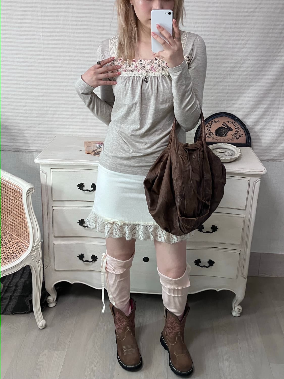 jpn vintage beige mori lovely lace t 상품이미지3
