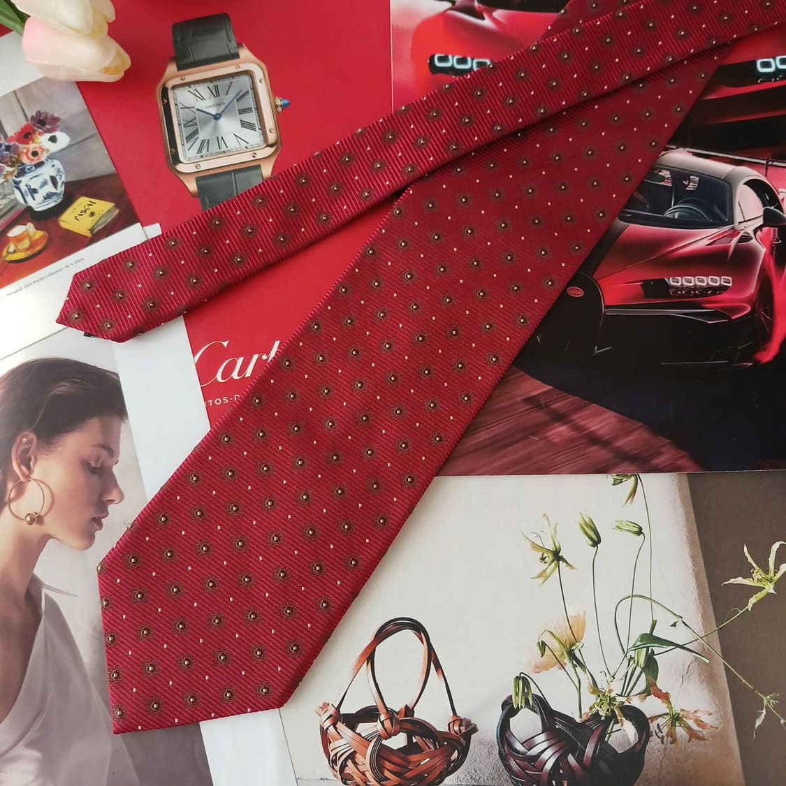 켐브리지 멤버스 실크 레드 패턴 넥타이 9.2cm A+등급 A19249
 상품이미지2