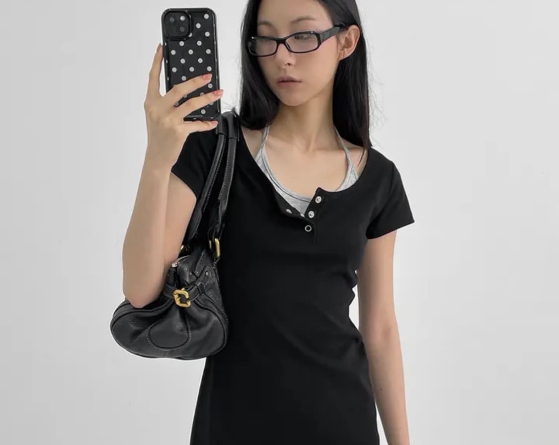 블랙업 포카 헨리넥 미니원피스 free (1회착용) 상품이미지1