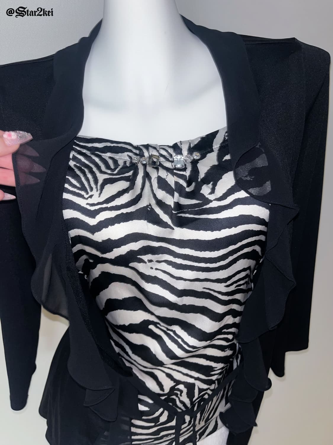 00’s 갸루 레이어드 지브라 탑 상품이미지5