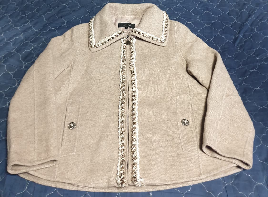 (단종매물) 코인코즈 핸드메이드 트위드 배색 럭셔리 울 카라자켓 (S) 상품이미지1