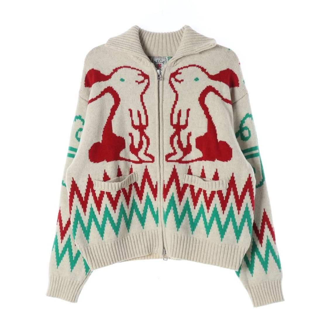 에이카화이트 토끼 그래픽 코위찬 집업 니트 L 상품이미지1