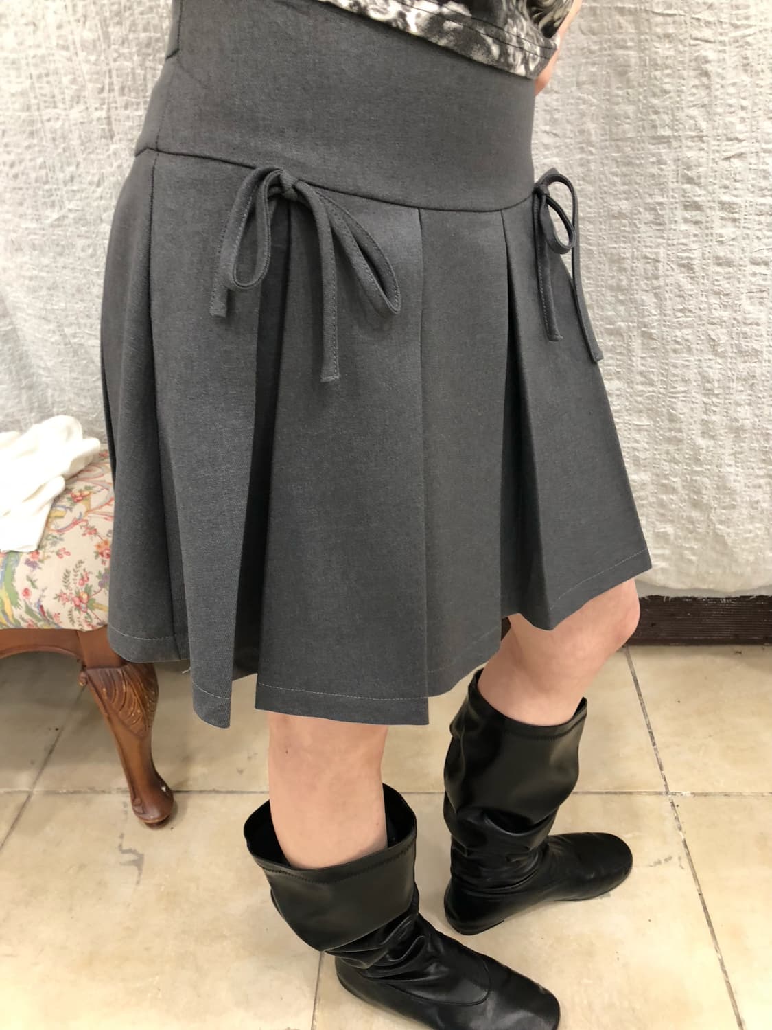 Ribbon charcoal mini skirt 상품이미지3