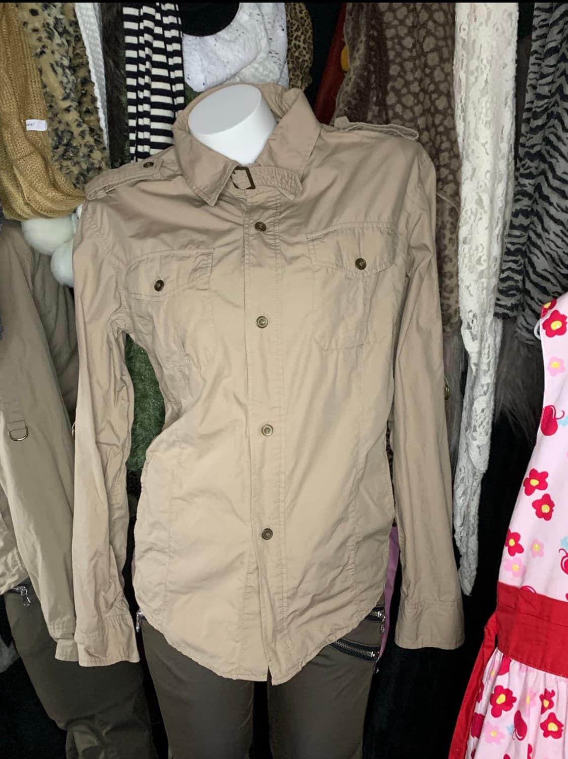 y2k 그런지 베이지 카고 버클 셔츠 상품이미지2