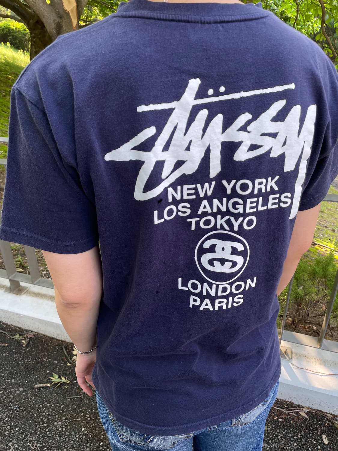 90s Stussy navy distressed T-shirt(USA) 상품이미지6