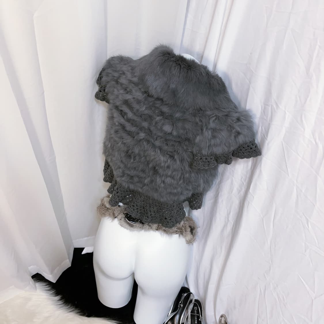 Oriental Knit Cardigan Rabbit Fur Trim 상품이미지3