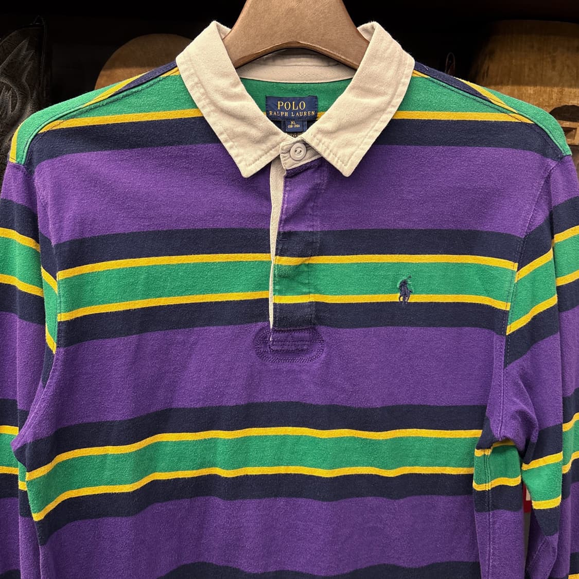 신형라벨 폴로 랄프로렌 멀티컬러 스트라이프 저지 럭비셔츠 퍼플 N913 상품이미지3