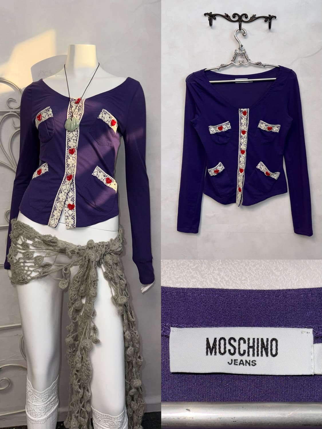 MOSCHINO purple heart button slim 가디건 상품이미지1