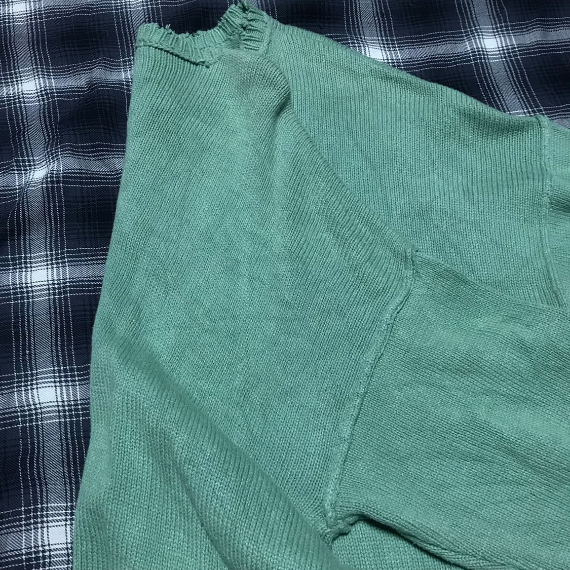 재팬 디스트레드 디자인 헤비 울 니트 그린 상품이미지5