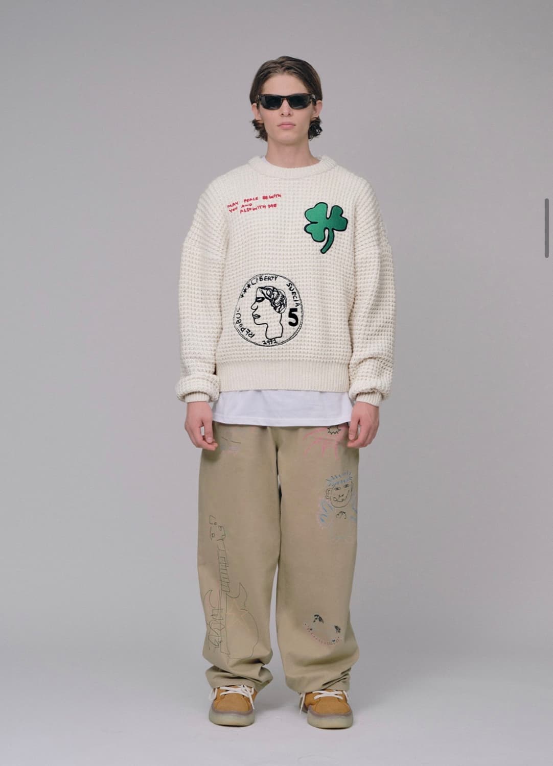 에스티유 X 행크 엠브로더리 와플 니트 크림 상품이미지1