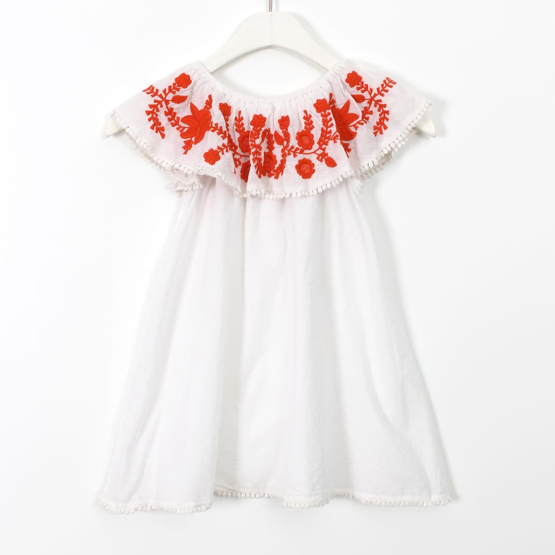 유럽 빈티지 플라워 자수 오프숄더 나시 화이트 여름 블라우스 상품이미지8