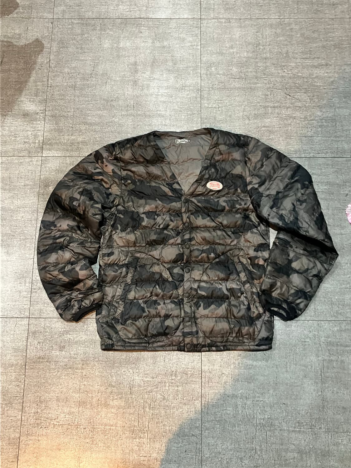 일본빈티지 Evenriver 올드스쿨스트릿 밀리터리카모 v넥퀄팅패딩 상품이미지1