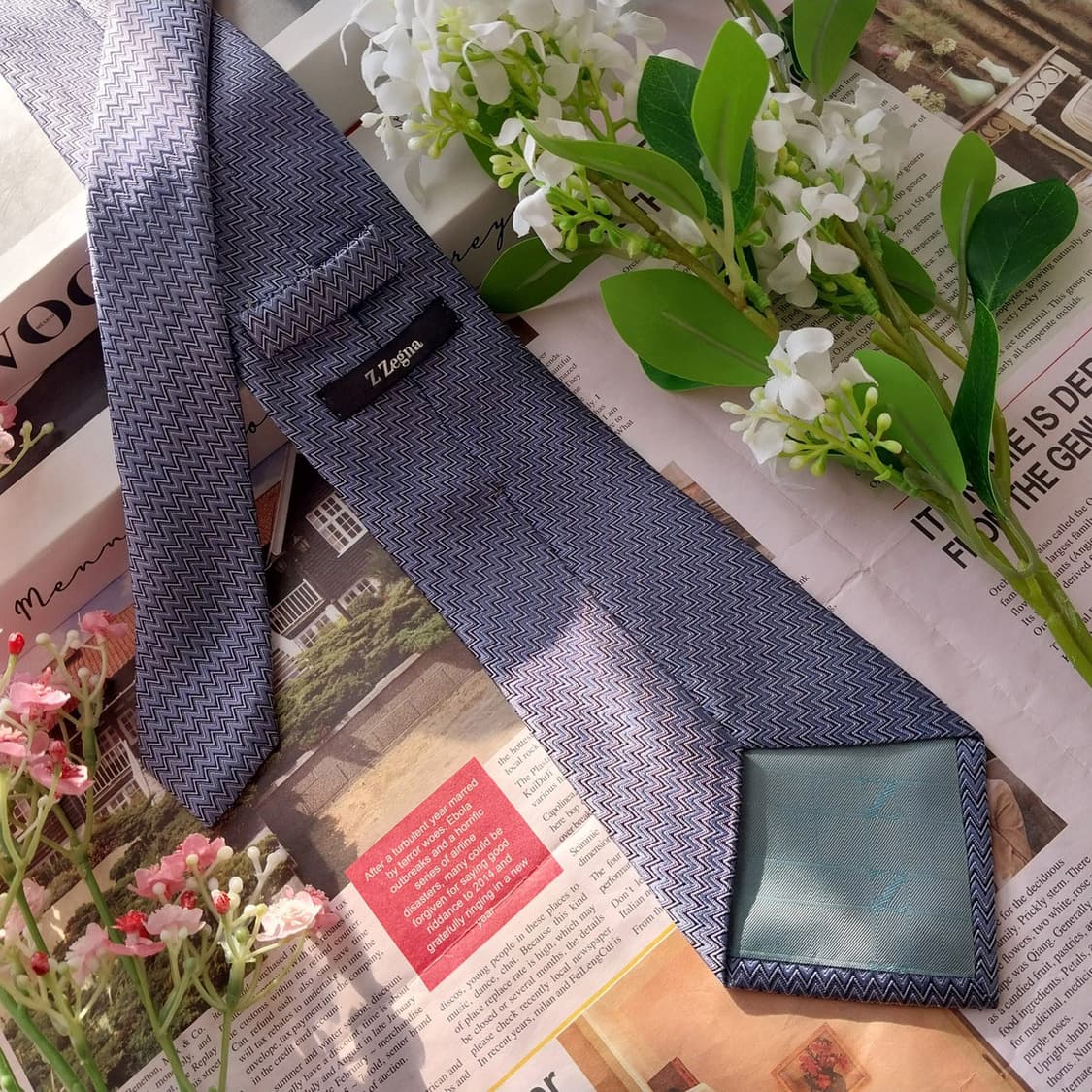 에르메네질도 제냐 실크 블루 헤링본 넥타이 8.4cm A+등급 K1886 상품이미지4