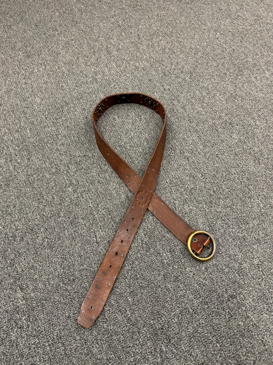 Vintage 패턴 스터드 웨스턴 브라운 가죽벨트 상품이미지4