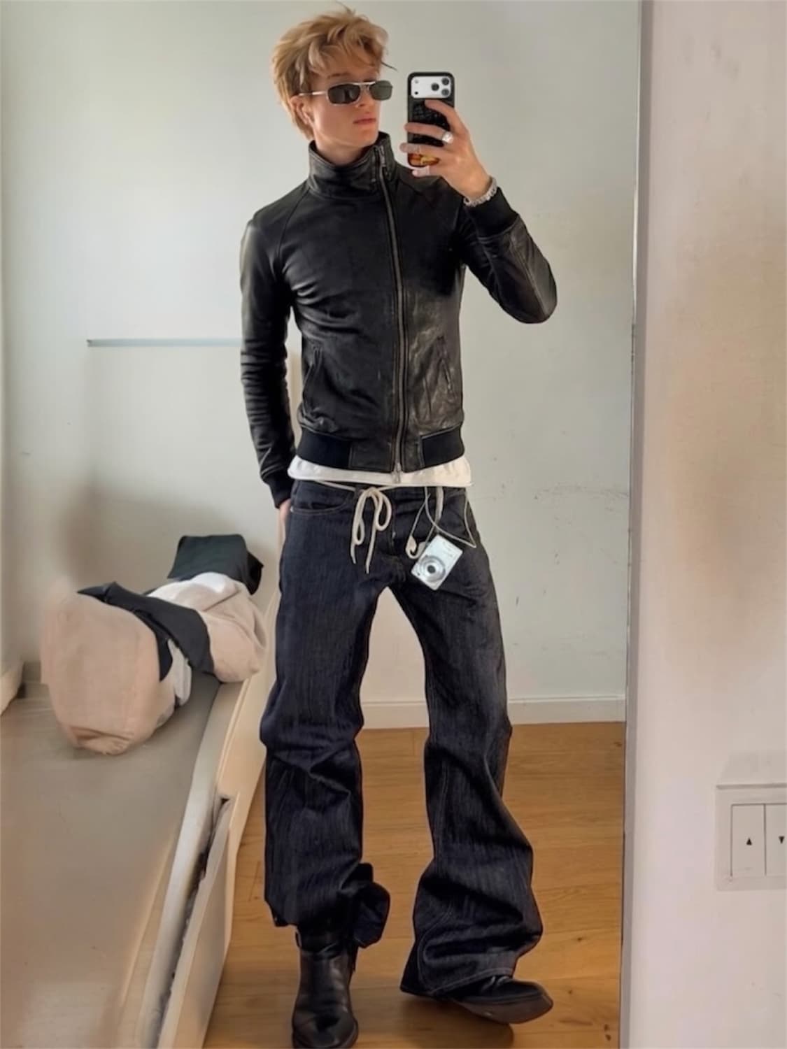 준 하시모토 사선 램스킨 레더 자켓 상품이미지1