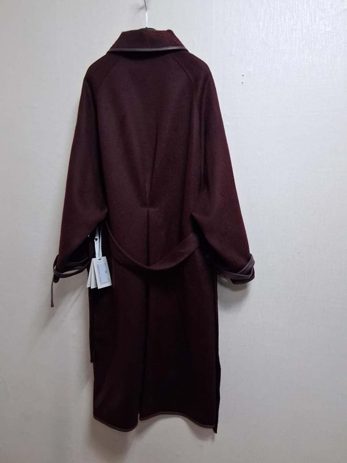 수입 낙타털 혼합 천연양가죽 배색 양모롱코트 와인 버건디칼라 새거 프리 상품이미지2
